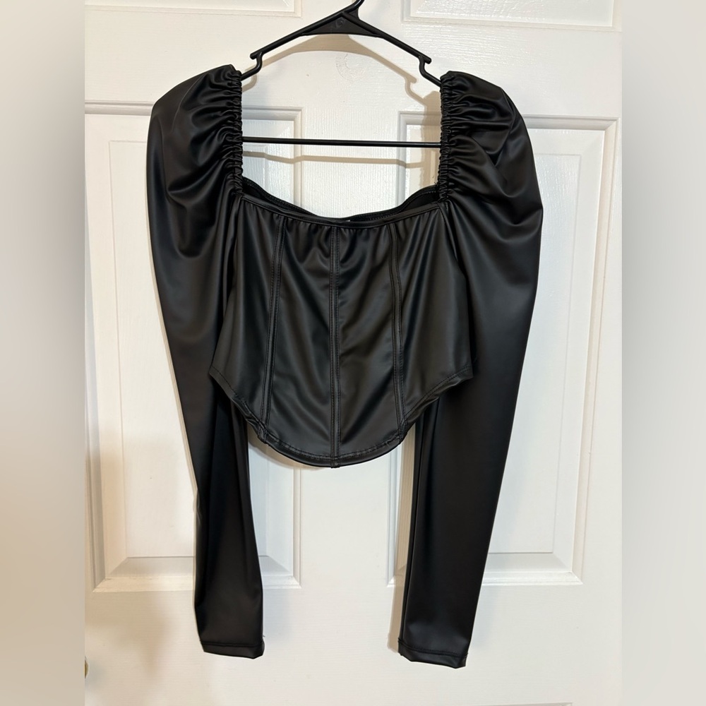 Black Faux Leather Corset Top